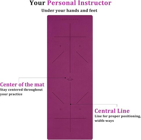 Heathyoga Eco Friendly Non Slip Yoga Mat, Body Alignment System, SGS Certified TPE Material - Textured Non Slip Surface and Optimal Cushioning,72"x 26" Thickness 1/4" in Kuwait