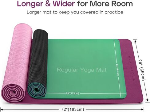 Heathyoga Eco Friendly Non Slip Yoga Mat, Body Alignment System, SGS Certified TPE Material - Textured Non Slip Surface and Optimal Cushioning,72"x 26" Thickness 1/4" in Kuwait