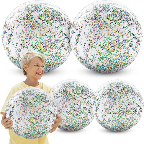 AMOR PRESENT 5PCS Sequins Beach Balls, 10" and 15" Dazzling Beach Balls Inflatable Confetti Balls Pool Balls for Kids Summer Beach Pool Party in Saudi Arabia