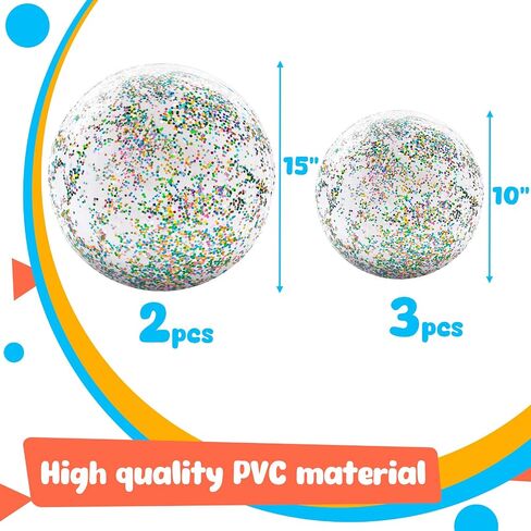 AMOR PRESENT 5PCS Sequins Beach Balls, 10" and 15" Dazzling Beach Balls Inflatable Confetti Balls Pool Balls for Kids Summer Beach Pool Party in Saudi Arabia
