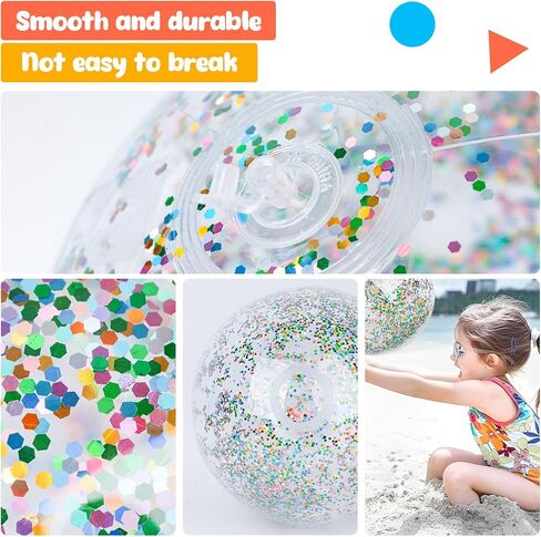 AMOR PRESENT 5PCS Sequins Beach Balls, 10" and 15" Dazzling Beach Balls Inflatable Confetti Balls Pool Balls for Kids Summer Beach Pool Party in Saudi Arabia