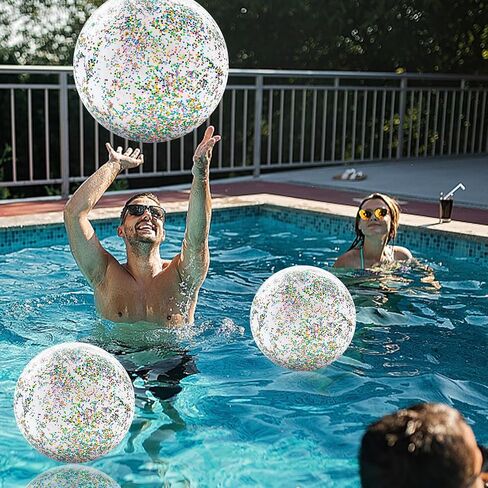 AMOR PRESENT 5PCS Sequins Beach Balls, 10" and 15" Dazzling Beach Balls Inflatable Confetti Balls Pool Balls for Kids Summer Beach Pool Party in Saudi Arabia