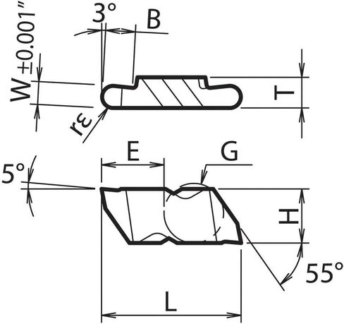 KYOCERA KCRP3031L TC40 Cera-Notch Grooving Insert, KCRP, TC40 Grade, Cermet, TiC/TiN, 0.031" Corner Radius, Left Hand, 2 Cutting Edges, 0.062" Groove Width in Saudi Arabia