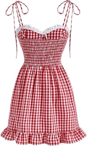 Floerns Women's Gingham Print tie Shoulder Sleeveless Ruffle Hem cami Dress in Kuwait