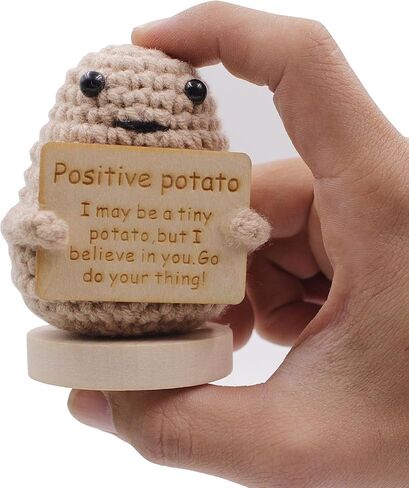 Funny Mini Positive Potato,3 inch Knitted Potato Toy with Positive Card Creative Cute Wool Inspirational Potato Crochet Doll Cheer Up Gifts for Christmas Decoration Encouragement Thanksgiving Day in Saudi Arabia