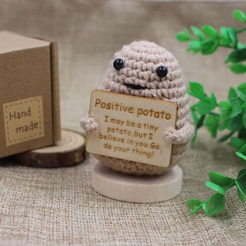 Funny Mini Positive Potato,3 inch Knitted Potato Toy with Positive Card Creative Cute Wool Inspirational Potato Crochet Doll Cheer Up Gifts for Christmas Decoration Encouragement Thanksgiving Day in Saudi Arabia