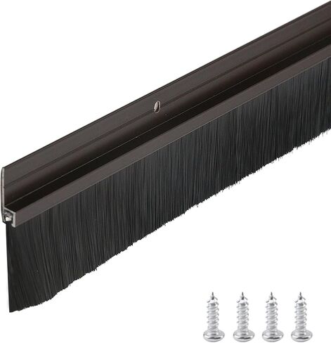 1 Pcs Door Bottom Sweep 3 ft /40 inch Door Brush Bottom Sweep Metal Holder and Nylon Soft Brush, Brown in Saudi Arabia