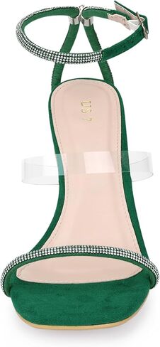 Allegra K Women's Square Toe Rhinestone Adjustable Ankle Strap Stiletto Heels Sandal in Saudi Arabia