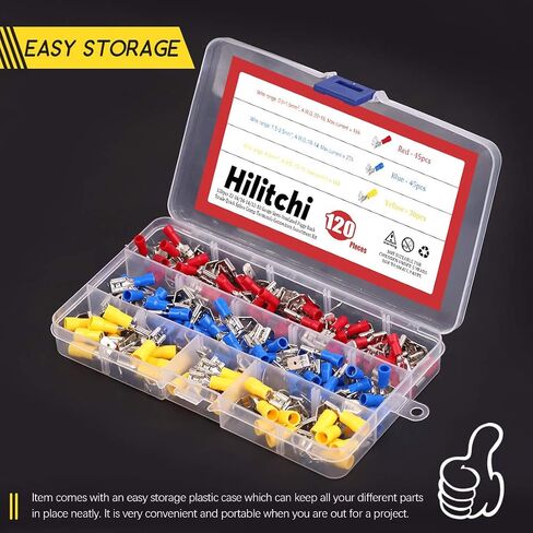 Hilitchi 120 قطعة 22-16/16-14/12-10AWG أصبع الظهر معزول محطات الأسلاك الكهربائية تجعيد موصلات مجموعة in Saudi Arabia