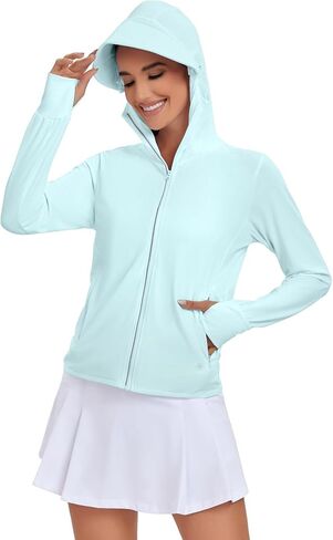 UPF 50+ Sun Protection Hoodie Jacket Sun Shirt for Women with Pocket Summer Clothing for Outdoor Hiking in Saudi Arabia