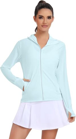 UPF 50+ Sun Protection Hoodie Jacket Sun Shirt for Women with Pocket Summer Clothing for Outdoor Hiking in Saudi Arabia