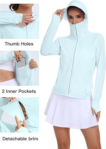 UPF 50+ Sun Protection Hoodie Jacket Sun Shirt for Women with Pocket Summer Clothing for Outdoor Hiking in Saudi Arabia