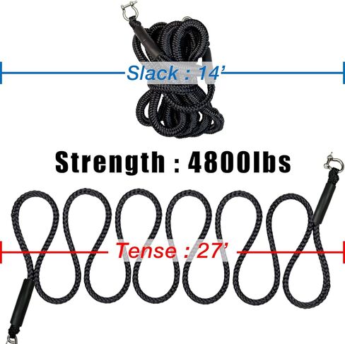 خطوط رصيف بنجي بطول 14 قدم مع خطاف 316SS وإكسسوارات القارب على شكل حرف D للمركبات المائية والقوارب وقوارب الكاياك والتزلج على الماء والقارب العائم والزورق والصنوبر المدمج بالطاقة (أسود، 14 قدم) in Kuwait