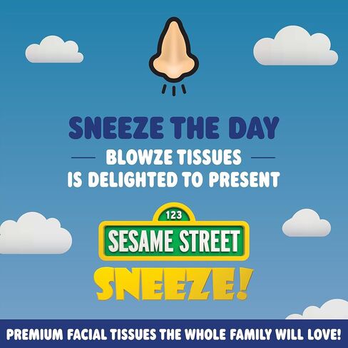 SESAME STREET SNEEZE 4-Pack - Premium Facial Tissues Fun Designs for Kids - Made in USA - Ideal Get Well Gift - Gentle & Absorbent Relief for Sniffles | 496 Total Tissue Count (124 Each Box) in Saudi Arabia