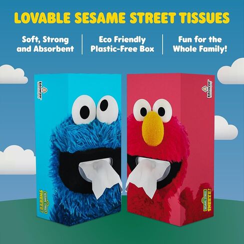 SESAME STREET SNEEZE 4-Pack - Premium Facial Tissues Fun Designs for Kids - Made in USA - Ideal Get Well Gift - Gentle & Absorbent Relief for Sniffles | 496 Total Tissue Count (124 Each Box) in Saudi Arabia
