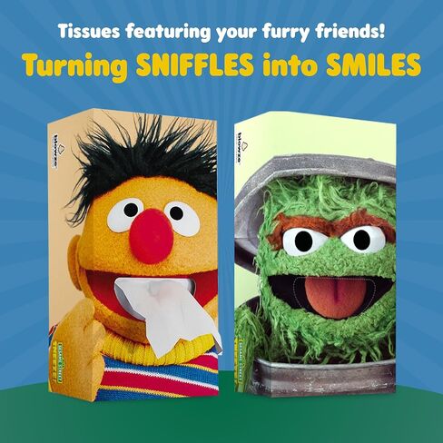 SESAME STREET SNEEZE 4-Pack - Premium Facial Tissues Fun Designs for Kids - Made in USA - Ideal Get Well Gift - Gentle & Absorbent Relief for Sniffles | 496 Total Tissue Count (124 Each Box) in Saudi Arabia