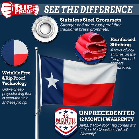 Anley Rip-Proof Technology Double Sided 3-Ply Texas State Flag 3x5 Foot - Vivid Color, Canvas Header and Wrinkle Resistant - The Strongest, Longest Lasting Lone Star Flags 3 X 5 Ft in Saudi Arabia