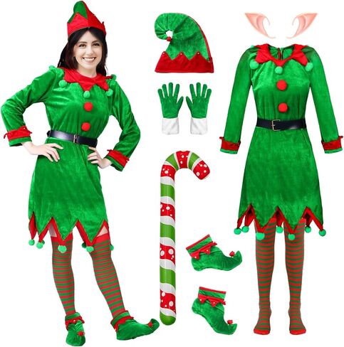 أزياء Alaiyaky Buddy The Elf للرجال والنساء، أزياء قزم الكريسماس للبالغين، مجموعة كاملة من الأزياء التنكرية لحفلات الأعياد in Kuwait