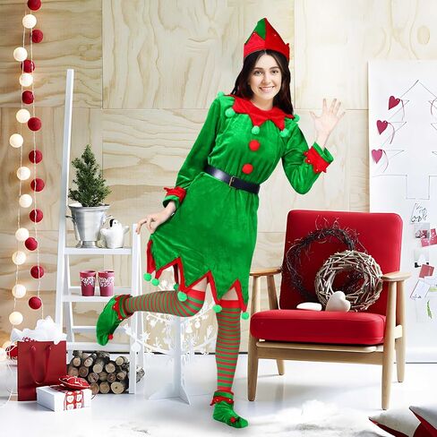 أزياء Alaiyaky Buddy The Elf للرجال والنساء، أزياء قزم الكريسماس للبالغين، مجموعة كاملة من الأزياء التنكرية لحفلات الأعياد in Kuwait