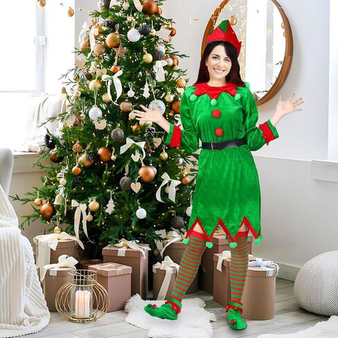 أزياء Alaiyaky Buddy The Elf للرجال والنساء، أزياء قزم الكريسماس للبالغين، مجموعة كاملة من الأزياء التنكرية لحفلات الأعياد in Kuwait