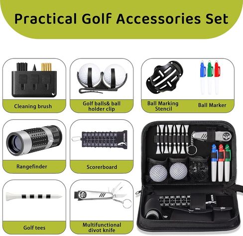 MAZEL Men Golf Accessories Set Including Golf Accessories Bag Case,Golf Balls,Golf Tees,Ball Clamp,Ball Marker & Ball Marking Stencil,Rangefinder,Brush,Multifunctional Divot Tool,Scorer in Saudi Arabia