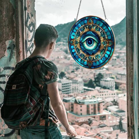 Blue Evil Eye Acrylic Window Hanging Ornament, Evil Eye Decor for Bedroom Livingroom Yard, Blessing Craft Gift Bring Good Luck (12"/30cm) in Kuwait