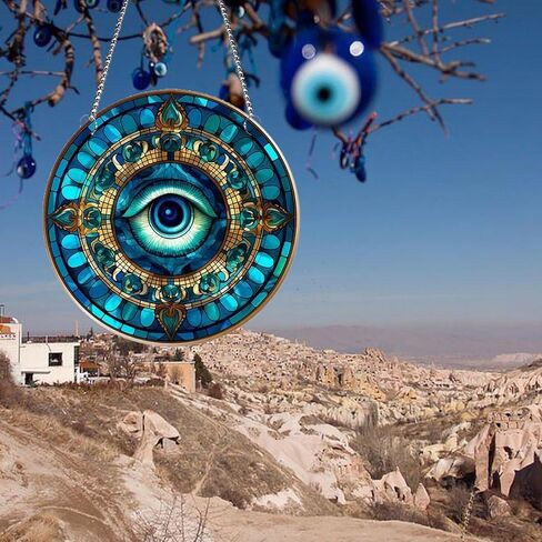 Blue Evil Eye Acrylic Window Hanging Ornament, Evil Eye Decor for Bedroom Livingroom Yard, Blessing Craft Gift Bring Good Luck (12"/30cm) in Kuwait