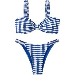 SHENHE Women's 2 Piece Swimsuit High Cut Knot Front Geo Patterned Bikini Bathing Suit
