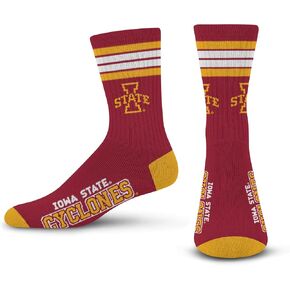 For Bare Feet NCAA Iowa State Cyclones 4 Stripe Deuce Crew Sock Team Color MEDIUM