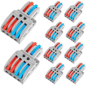 10 Pcs Lever Wire Connectors Quick Wiring Cable Connector Compact Wire Terminal Block for 28-12 AWG, 28-14 AWG(2 in 4 out)