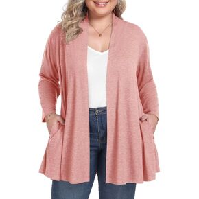 BELAROI Women Plus Size Cardigan 3/4 Sleeve Plus Size Tops Open Front Soft Lightweight Loose Casual Long Cardigan Pockets