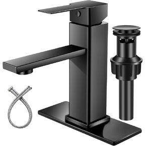 Bathroom Faucet Black Bathroom Sink Faucet Single Hole Single Handle Vanity Sink Faucet Matte black Modern Commercial RV Faucet with Pop-up Drain for 1 - or 3-Hole Bathroom Sink