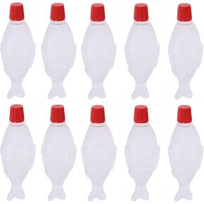 10 Pieces Mini Ketchup Bottle Plastic Condiment Sauce Squeeze Bottles Cute Fish-shaped Salad Dressing Honey Seasoning Squirt Containers for Camping Office School Bento Box, 4ML