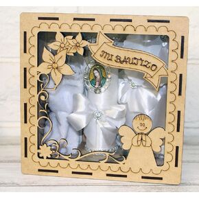 Elegant Wood Box 5pc Our Lady Guadalupe Charm Rhinestone Mi Bautizo Baptism Gift Set Rosary Candle Communion Espanol Nina Nino Favor Bible Velas Recuerdos