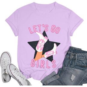Let's Go Girls Shirt Women Country Bachelorette Party T-Shirt Vintage Cowgirl Short Sleeve Tee Tops