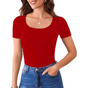 Elesomo Womens Long Sleeve Shirts Scoop Neck Casual Fitted Basic Tee Tops