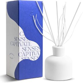 Reed Diffuser - Comes with Ivory Breeze Scented Diffuser Oil, Diffuser Sticks & Ceramic Bottle - Reed Diffuser Sets for Bedroom Living Room Office, Giftable & Stress Relief 150 ml/5.28 oz, White