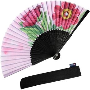 Handheld Floral Pattern Fabric Fans Summer Cools Perfect for Weddings, Parties and Church Events Apricot