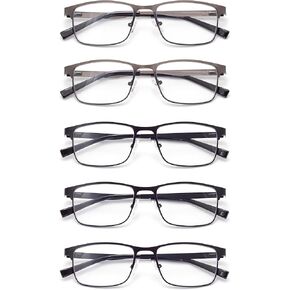 5-Pack Reading Glasses Light Metal Spring Hinge Readers Blue Light Blocking Lens for Men Women Ease Eye Strain