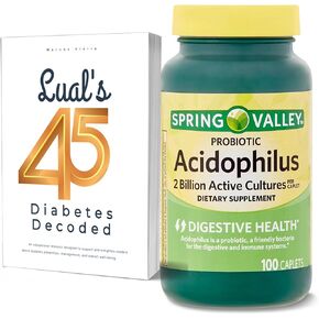Lual's 45 Diabetes Decoded Bundle with Spring Valley Probiotic Acidophilus Supplement | Probiotics for Women & Men | Supports Digestive Health | 100 Capsules for a Healthy Digestive System