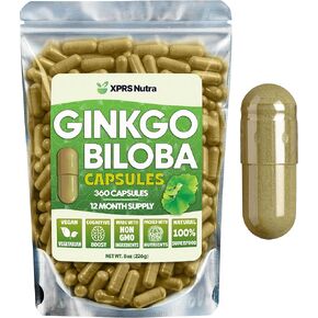 XPRS Nutra Ginkgo Biloba Capsules - Gingko Biloba Encapsulated Supplements for Cognition - Vegan Friendly Ginkoba Biloba - Immunity Boosting Ginkgo Biloba Capsules - 360 Count