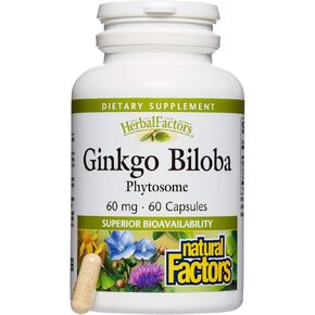 HerbalFactors by Natural Factors, Ginkgo Biloba Phytosome, Supports Circulation and Brain Health, 60 capsules (60 servings)
