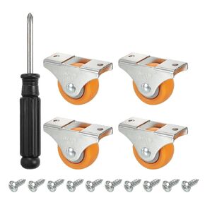 PATIKIL Mini Fixed Caster Wheel 1", 8 Pack MPA Rigid Roller with Bearing Metal Top Plate Screws for Furniture Small Cart, Orange