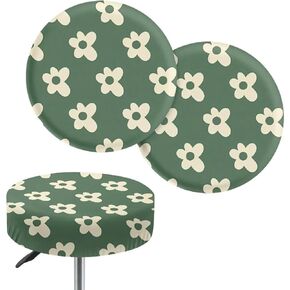 Jeiento Green Floral Round Stool Covers Set of 2 Flowers Bar Chair Cover 14"-16" Round Stool Cushion Cover Non Slip Chair Seat Protector with Elastic Band for Home Garden Round Stool
