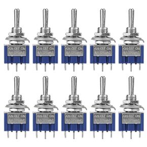 10Pcs Toggle Switch, SPDT Mini Micro Toggle Switch On Off 3 Position 3 pin Miniature Toggle Switch 6mm 6A 125VAC Blue for Car Truck Automotive