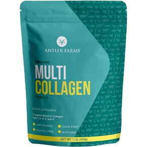 Antler Farms - Multi Collagen Protein Powder - 5 Types (I, II, III, V, and X) 100% Pure Hydrolyzed Collagen Peptides for Men and Women - Bioavailable, Rapid Absorption - Unflavored - 1 lb