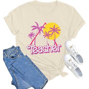 Anbech 80s 90s Teacher Shirt Womens Teach Print Tops Back to School Graphic Casual Tees