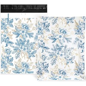 100Pcs Blue Floral Poly Mailers 10 x 13 Inch Flower Line Art Packaging Bags Self Seal Mailing Envelope Bags for Small Business Clothing Gift