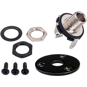 Round 1/4 Inch 6.35mm Guitar Jack Plug Socket Guitar Pickup Output Input Jack Plug with Jack Plate Screws for Electric Guitar Bass (Black)