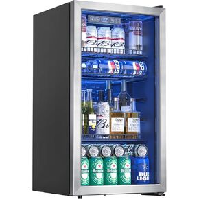 Beverage Refrigerator and Cooler, 3.2 Cu.Ft Mini Fridge with Glass Door for Soda Beer or Wine, Freestanding Small Drink Dispenser, Digital Temperature Control, Home, Bar, Office.